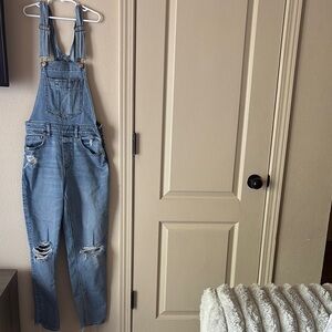 American Eagle Blue Distressed Denim Overalls Size 2 Regular